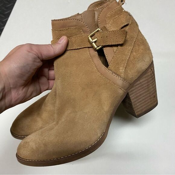 Sam Edelman tan Suede leather MAURINE WESTERN CUTOUT ANKLE BOOTS almond toe 9 - Picture 3 of 13